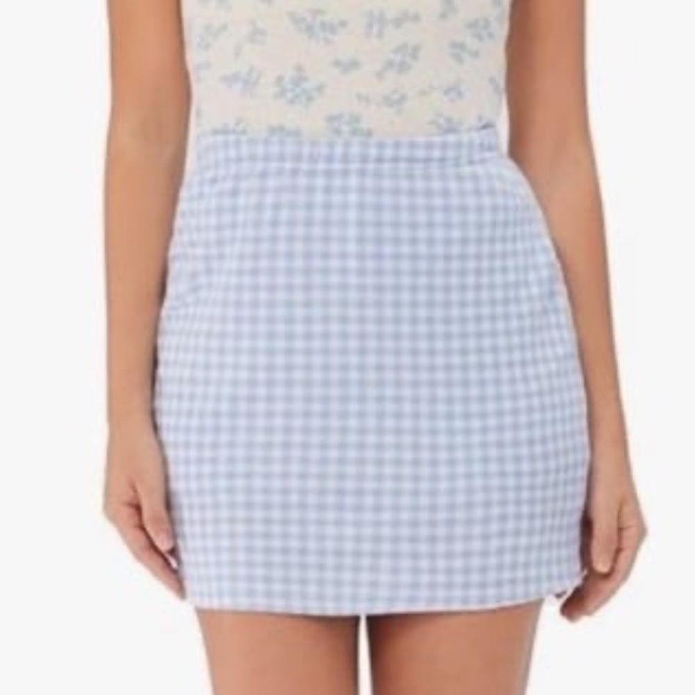 Japanese Kawaii Y2K Cider Stretchy Soft Pastel Blue Plaid Mini Skirt